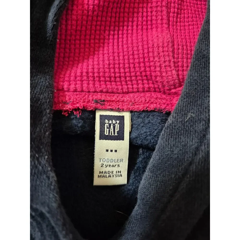 Baby GAP Toddler 2 Years Navy Hoodie Pink Ice Skates Embroidered Fleece Sweater